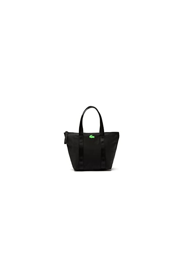 Lacoste Petit Sac Cabas Izzie Femme, Noir Vert Fluo, Taille unique