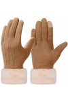 Vagasi Gants Cuir Femme Véritable Suédé Poils Hiver Chaud Epais Mouffle Ecran Tactile Doublure Polaire Confortable Conduite J
