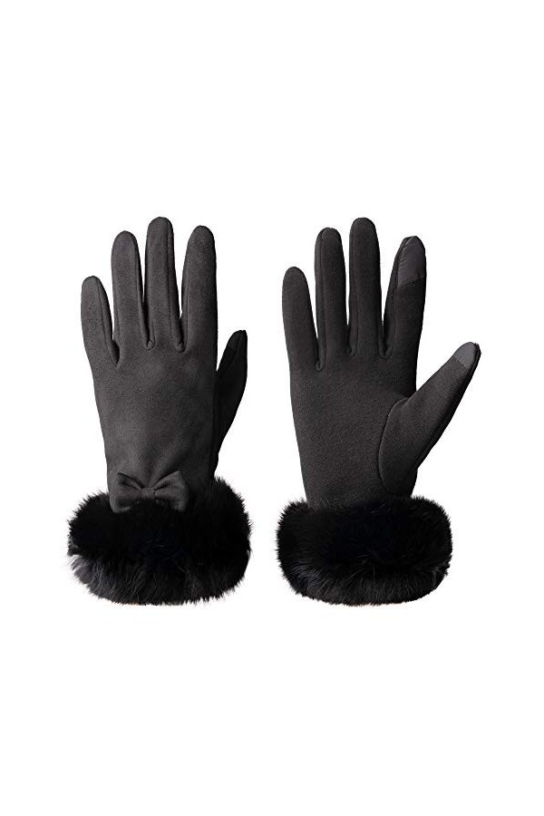 Vagasi Gants Cuir Femme Véritable Suédé Poils Hiver Chaud Epais Mouffle Ecran Tactile Doublure Polaire Confortable Conduite J