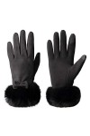 Vagasi Gants Cuir Femme Véritable Suédé Poils Hiver Chaud Epais Mouffle Ecran Tactile Doublure Polaire Confortable Conduite J