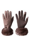 Vagasi Gants Cuir Femme Véritable Suédé Poils Hiver Chaud Epais Mouffle Ecran Tactile Doublure Polaire Confortable Conduite J