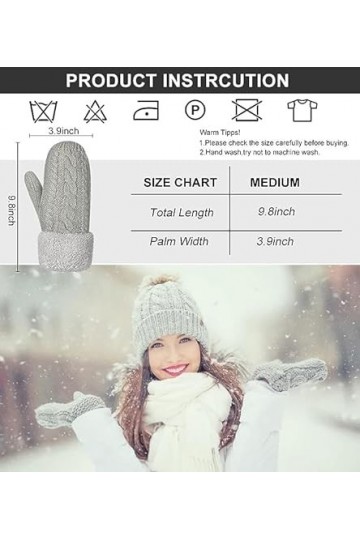 TOLOYE Femmes Gants Laine Hiver, Super Epais Chaud Mitaines Moufles Tricotés Doux Gloves Extérieur Outdoor Sport Gants, Cadea