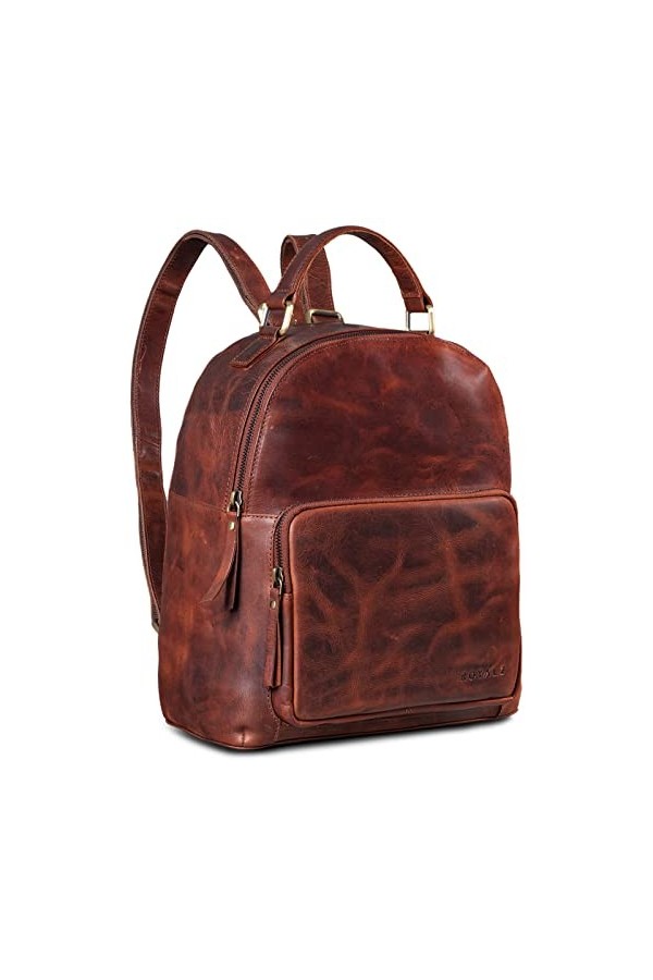 ROYALZ Topeka Petit Sac à Dos en Cuir Femme Homme Décontracté Sac à Dos de Jour Sac Business en Cuir Véritable Vintage, Cou