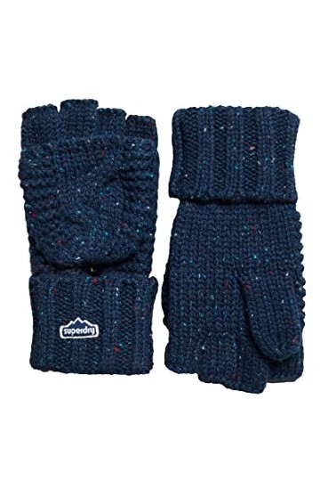 Superdry Gants en tricot torsadé pour femme, Tweed bleu marine foncé, taille unique