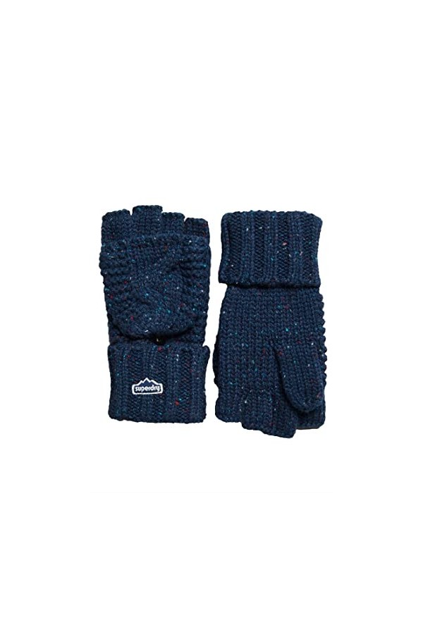 Superdry Gants en tricot torsadé pour femme, Tweed bleu marine foncé, taille unique