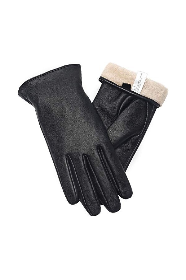 vislivin Gants Cuir Femme Mode Hiver Gants Tactile Plein Doigt Peau de Mouton Gants Femme Cadeau Black S