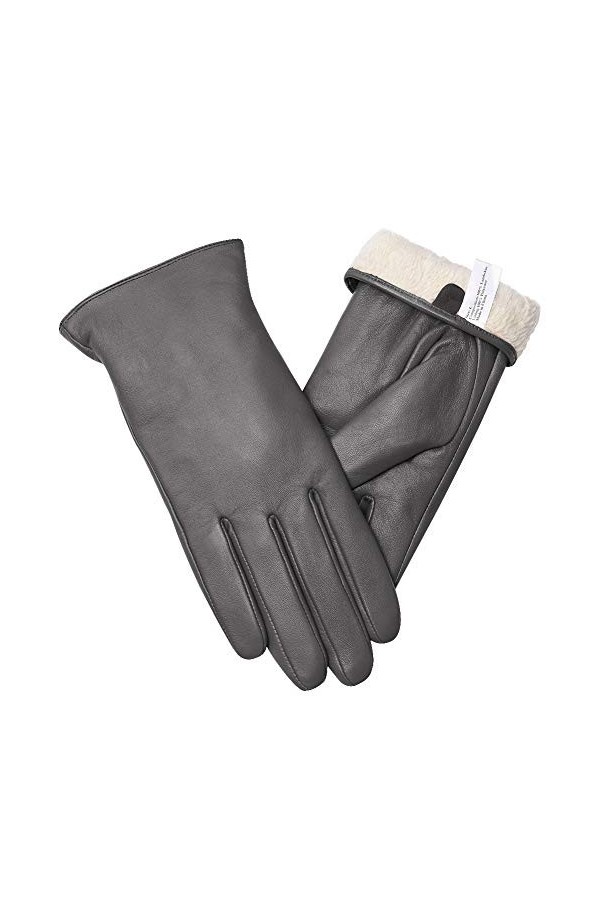 vislivin Gants Cuir Femme Mode Hiver Gants Tactile Plein Doigt Peau de Mouton Gants Femme Cadeau Black S