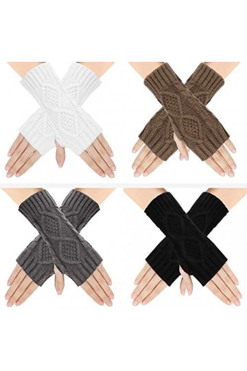 TAGVO 4 Paires De Gants Sans Doigts Tricotés, Gants Chauds dHiver Pour Femmes, Gants En Tricot Classiques Pour Chauffe-Poign