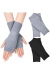 MELLIEX 2 Paires de Gants Sans Doigts Chauffe-poignets en Cachemire Gants Thermiques avec Trou pour le Pouce - Noir