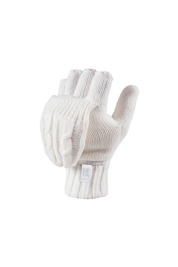 Heat Holders – Gants thermiques pour femme, pouvant être portés en mitaines, en tricot torsadé 2,3 Tog – Taille unique - Blan