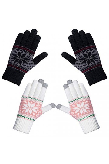 Chalier Fashion 2 Paires Gants Femme Hiver Chaud Tactile Gants à Ecran Tactiles Tricotés Douce Motif de Elaphurus Mignon - Bl