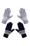 Chalier Fashion 2 Paires Gants Femme Hiver Chaud Tactile Gants à Ecran Tactiles Tricotés Douce Motif de Elaphurus Mignon - Bl