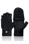 Mitaine Femme Hiver Chaud, Gants Sans Doigts, Moufles Homme Convertibles avec Rabat pour Adultes, Adolescents Noir 