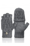 Mitaine Femme Hiver Chaud, Gants Sans Doigts, Moufles Homme Convertibles avec Rabat pour Adultes, Adolescents Noir 