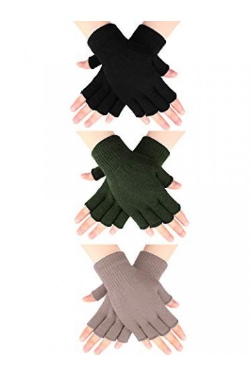 SATINIOR 3 Paires Gants sans Doigts pour Femmes Demi-Doigts Mitaines dHiver en Tricot