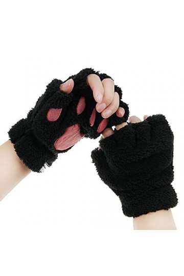 Mitaine Femme Fille Hiver Mitaine Patte de Chat Gants Peluche Femme Fille Moufle Demi-Doigt Hiver Gants Mignon pour Femme Fil