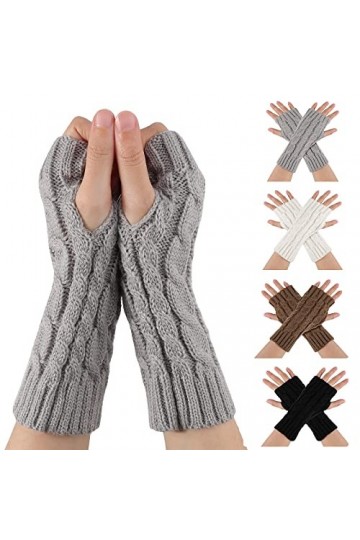 TAGVO Gants sans Doigts Mitaines Demi Doigts 4 Paires, Extensible Tricotés Gants Chauds dHiver, Mitaines Gants Femme, Hiver 