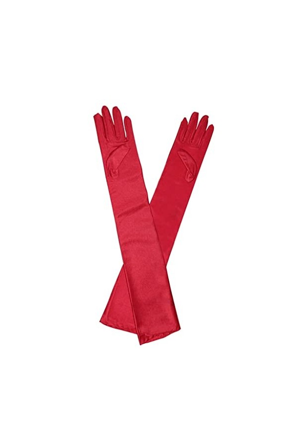 Cutefly Gants Longs en Satin Sexy moufles, Rouge, Taille Unique Femme