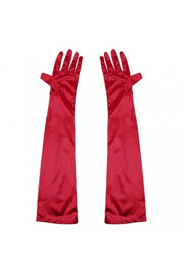 Cutefly Gants Longs en Satin Sexy moufles, Rouge, Taille Unique Femme