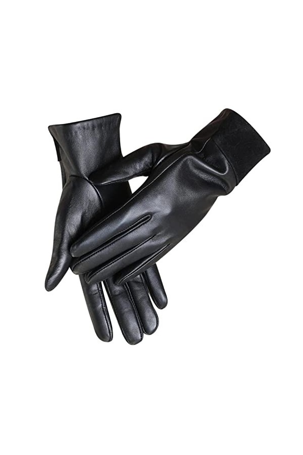 MaxW Automne Hiver Gants en Cuir pour Femmes Noire Gants en Peau de Mouton avec Écran Tactile Conduite Cyclisme Moufles Doubl