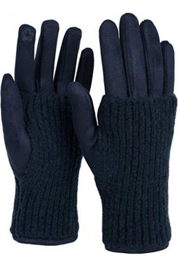 styleBREAKER gants chauds en tissu tactiles pour femmes avec manchette tricotée amovible, gants, hiver 09010021, couleur:Bleu