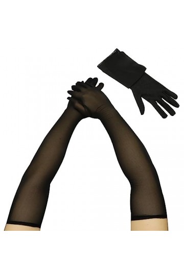 Long Gant Noir Tulle Femme Coude Sexy Gants Nylon Mitaine Femme Sans Couture Opéra Transparent Elégant Gants Longs Moufles Po