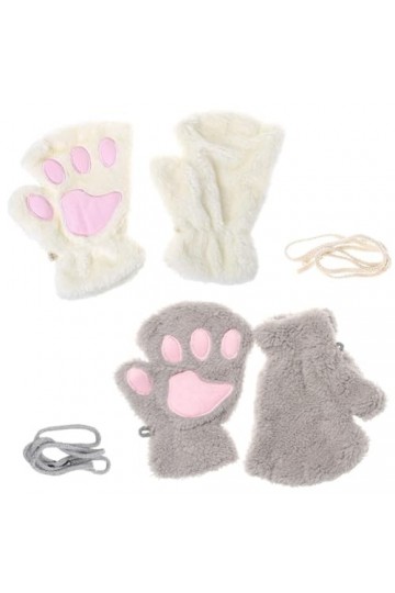 CBOSNF Gants sans Doigts dHiver, 2 Paires Peluche sans Doigts Moufles Gant Chat Griffe Fille Hiver Mitaine Patte de Chat Gan