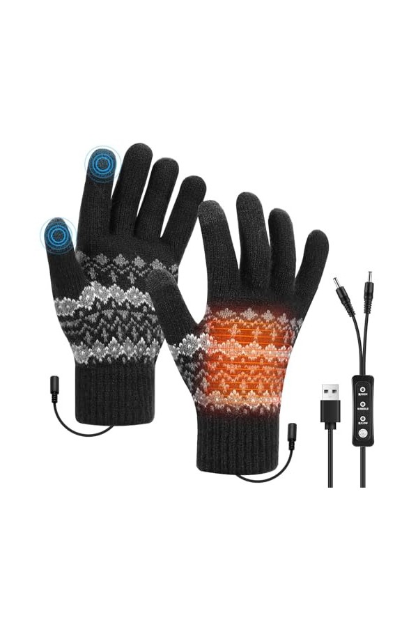 zerotop Gants Chauffants USB Gants Tactiles Hiver pour Homme Femme Gants Tricotés Chauds Doux Elastique Gants à Ecran Tactile