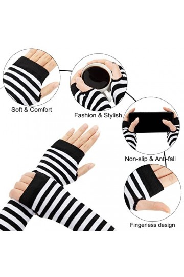 Gants Longs sans Doigts pour Femme Fille 4 Paires Longs Sans Doigts en Tricot de Longueur Coude Gants Extensibles pour le Bur