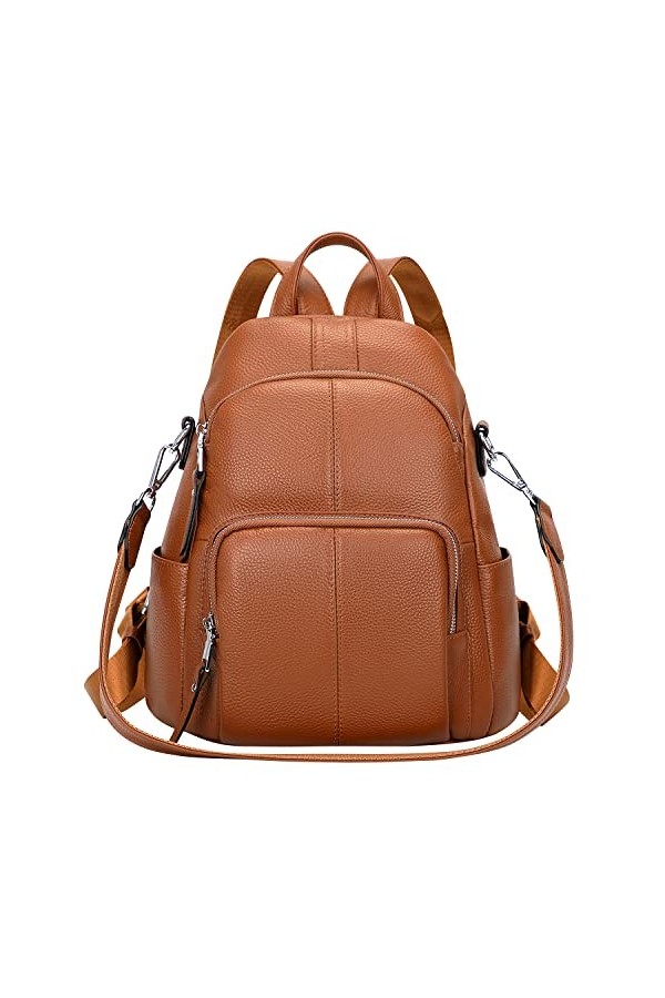 ALTOSY Sac à Dos Femme Cuir Véritable Anti-vol Mode Loisir College Sac porté Épaule S81, Caramel 
