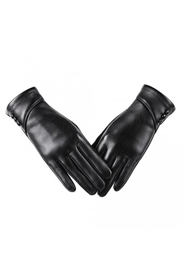 Gants dhiver en cuir pour femme chauds en daim avec doublure en laine coupe-vent compatibles avec écran tactile, Noir , S-M