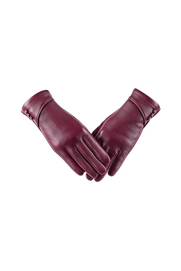 Gants dhiver en cuir pour femme chauds en daim avec doublure en laine coupe-vent compatibles avec écran tactile, Noir , S-M