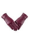 Gants dhiver en cuir pour femme chauds en daim avec doublure en laine coupe-vent compatibles avec écran tactile, Noir , S-M