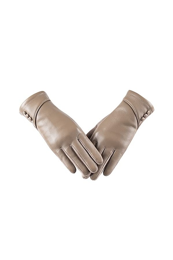 Gants dhiver en cuir pour femme chauds en daim avec doublure en laine coupe-vent compatibles avec écran tactile, Noir , S-M