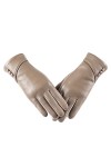 Gants dhiver en cuir pour femme chauds en daim avec doublure en laine coupe-vent compatibles avec écran tactile, Noir , S-M