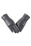Gants dhiver en cuir pour femme chauds en daim avec doublure en laine coupe-vent compatibles avec écran tactile, Noir , S-M