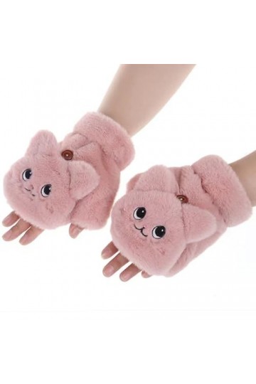 Mitaines Sans Doigts Femme, Gants d’hiver Fille, Motif Chat Gants Convertible Thermique, Gants Demi-Doigt avec Couvercle Mouf