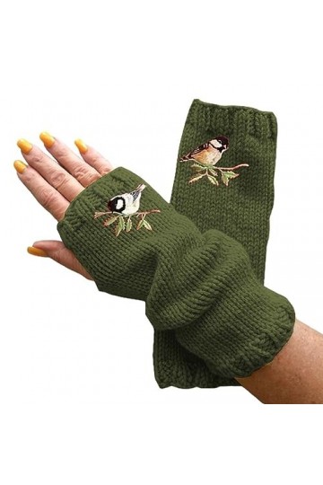 2023 Gants brodés à la main Gants tricotés pour femmes Gants à fleurs, Mitaines brodées Mitaines chauffe-poignets Demi-mitain