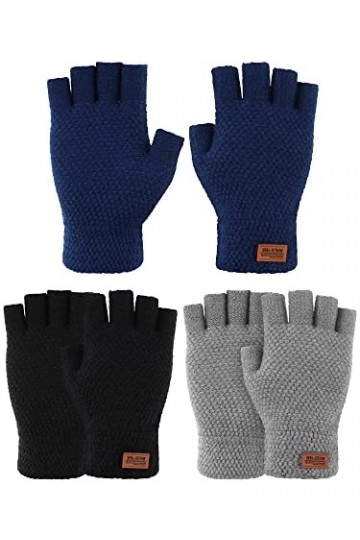 3 Paires Gants sans Doigts dHiver en Fausse Fourrure de Vison, Multicolore Noir, Marine, Gris Clair , Taille Unique