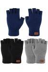 3 Paires Gants sans Doigts dHiver en Fausse Fourrure de Vison, Multicolore Noir, Marine, Gris Clair , Taille Unique