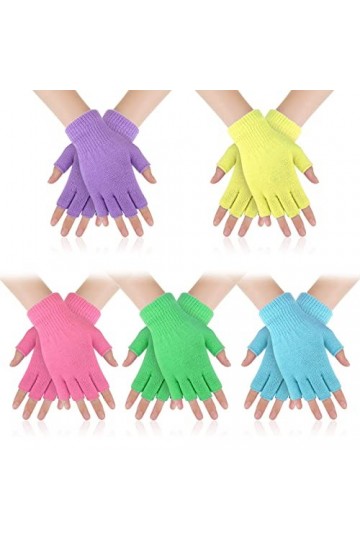 5 Paires Gants sans Doigts dHiver Gants Demi-Doigts Chauds Mitaines en Tricot Thermiques pour Femmes Hommes Filles Garçons