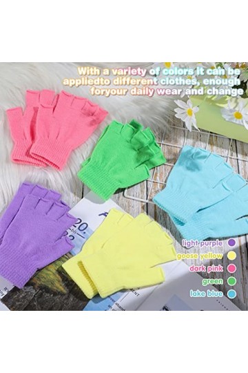 5 Paires Gants sans Doigts dHiver Gants Demi-Doigts Chauds Mitaines en Tricot Thermiques pour Femmes Hommes Filles Garçons