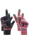 MengH-SHOP Gants Femme Hiver Gants à Ecran Tactiles Tricotés Chaud Douce Motif de Elaphurus Mignon Taille Unique 2 Paires Bl
