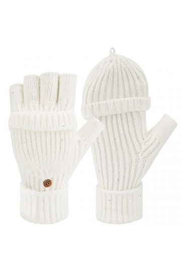 Femme Hiver Chaud Tricot Flip Gants de Travail Extensible Mitaines Gants Tactiles avec Couvre Doigts Bouton, Orange