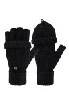 Femme Hiver Chaud Tricot Flip Gants de Travail Extensible Mitaines Gants Tactiles avec Couvre Doigts Bouton, Orange