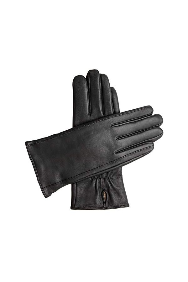 Downholme - Gants Cuir Classique pour Femme avec Doublure en Cachemire Noir, M 