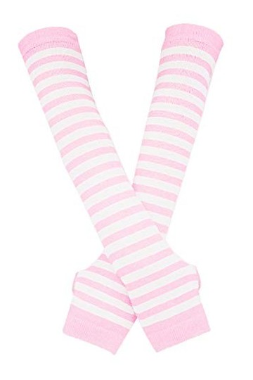 Bienvenu Lot de mitaines chaudes et de chaussettes hautes rayées pour femme, rose clair, taille unique