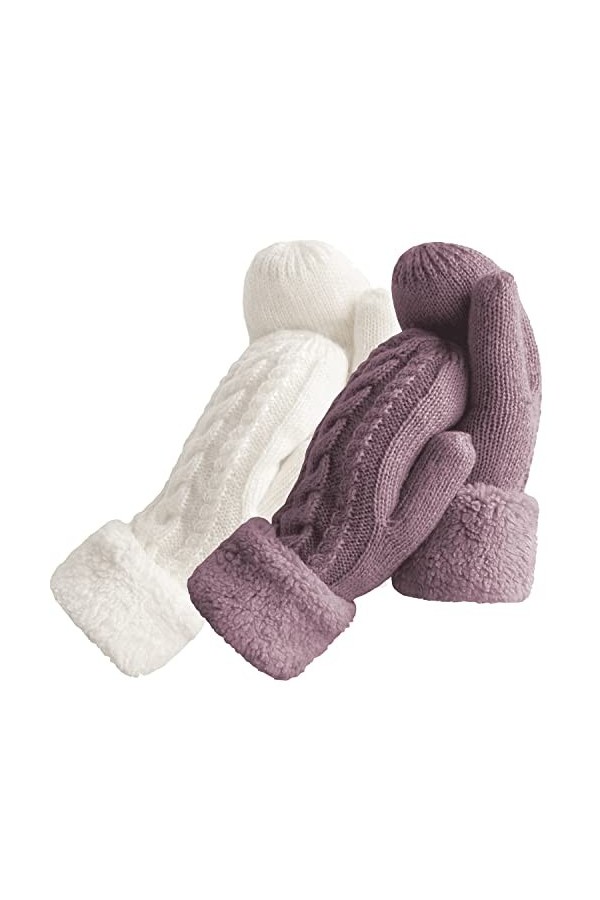 Gants dhiver pour femme avec doublure chaude – Gants épais en laine tricotée, Vin + gris, taille unique