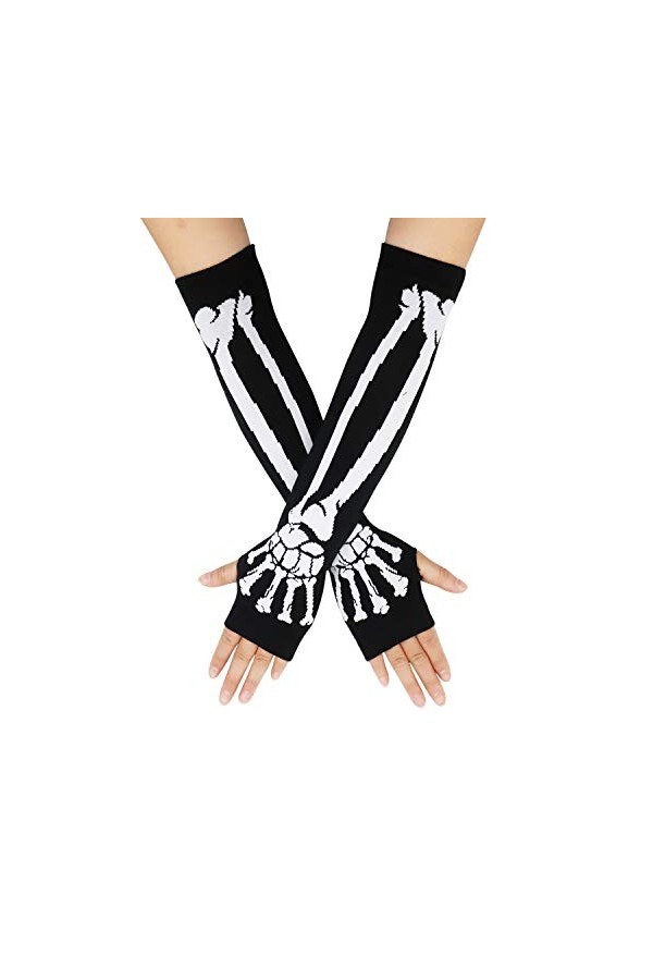 Bienvenu Gants unisexes extensibles sans doigts squelette, Blanc., taille unique