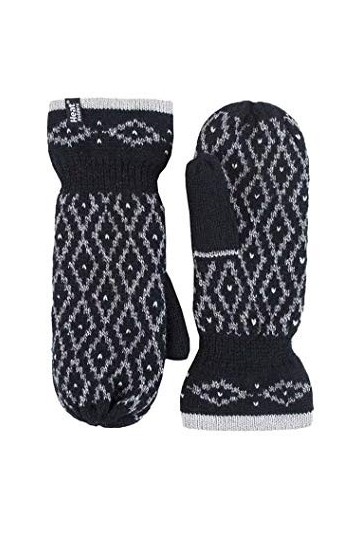 HEAT HOLDERS - Femme Tricot Doublure Polaire Chaud Hiver Nordique Thermique Gants Mitaines One Size, Black 